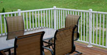 Encore Hand Rail Panels White Aluminum Fence Panels Attached to Backyard Deck